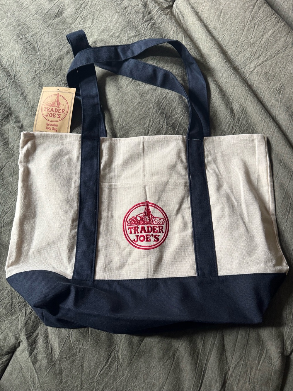 Trader Joe's Canvas Tote Bag in Cream and Navy